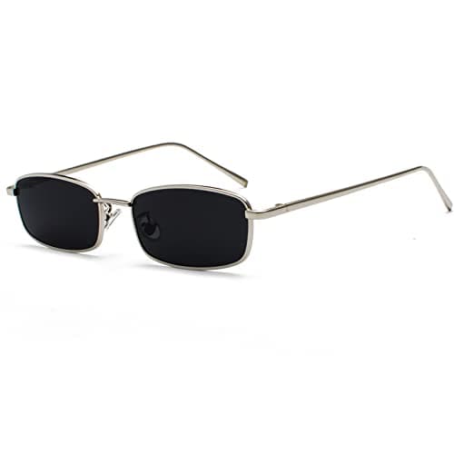 Image of Ggpyyon Vintage Narrow Rectangle Sunglasses for Women Men, Retro 90s Small Metal Frame Square Glasses Candy Colors(Silver/Grey)