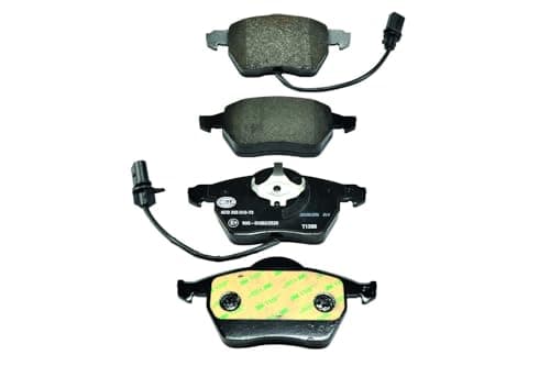 Image of HELLA 8DB 355 010-731 Brake pad set - with integrated wear warning contact - T1388 - for e.g. AUDI / SEAT / SKODA / VOLKSWAGEN