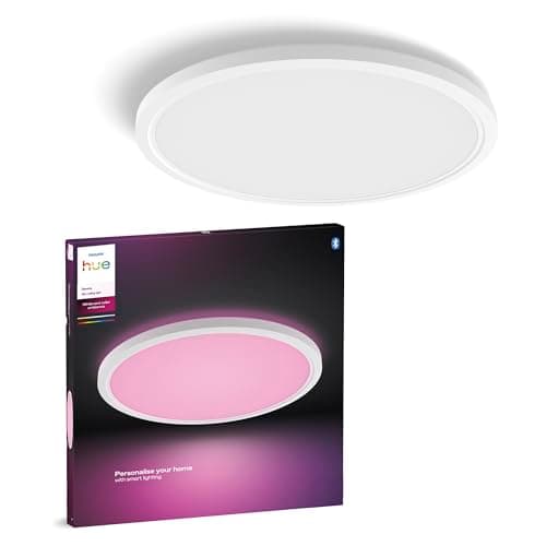 Image of Philips Hue Devote Smart LED Panel Light, White and Color Ambiance, Round 43 cm, 23W, 2900 Lumens, White Frame for Indoor Home Lighting, Ceiling, Living Room, Kitchen, Hallway, 1 Pack, M