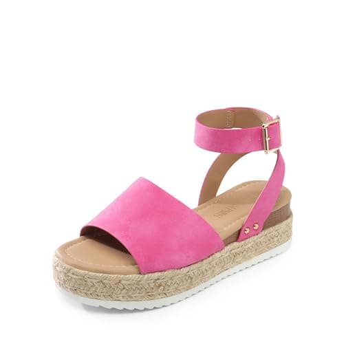 Image of DREAM PAIRS Womens Open Toe Espadrilles Dressy Platform Sandals Slip on Elastic Ankle Strap Wedges Sandals,Size 6,Hot Pink,SDPW2359W