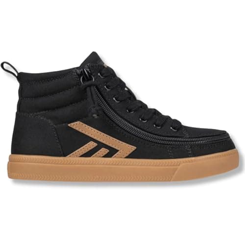 Image of SpecialKids.Company Billy Adaptive Footwear for Kids, CS High Top, Canvas, AFO Friendly FlipTop Wraparound Zipper & Laces, Black-Gum, UK11