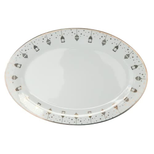 Image of Peacock Supplies Lantern Gold Plated Oval Dish Set - 2 Piece | 14" Elegant Party Ceramic Porcelain China | Large Serving Platter | Luxury White & Gold Pattern | Not Dishwasher or Microwave Safe