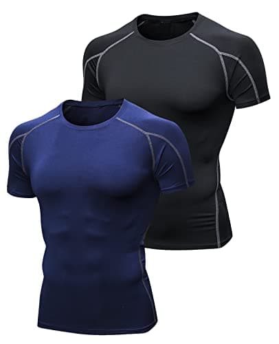 Image of Niksa 2 Pack Short Sleeve Sports T-Shirts Mens,Compression Clothing Running Shirts Base Layers Top,Fitness Athletic Training Workout Gym Clothes for Men (M, Black Gray&Navy Blue)