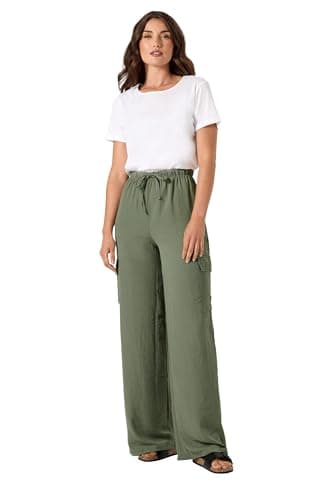 Image of Long Tall Sally - LTS Tall Khaki Cargo Crepe Wide Leg Trousers - Women's