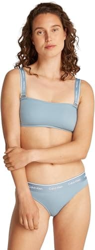Image of Calvin Klein Women’s Bandeau Bikini Top with Detachable Straps, Blue (Faded Denim), M