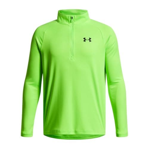 Image of Under Armour Boys UA Tech 2.0 Half Zip Long Sleeve Performance T-Shirt Hyper Green 11-12 Years