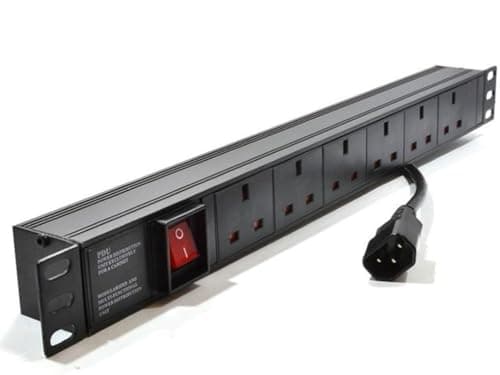 Image of Dynamode 6 Way PDU Extension Lead- 13A Multi Plug Switched Power Distribution Unit (PDU) Rack Mount Charging Station with 3M IEC14 Cable for Home Office 19 Inch Server Cabinet, UK Socket Type