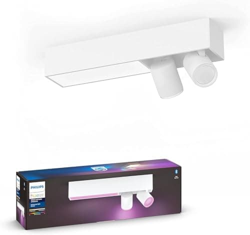 Image of Philips Hue Centris White and Colour Ambiance Smart Ceiling Bar Light, 2X SpotLights [GU10 Spot] with Bluetooth, White. Works with Alexa, Google Assistant and Apple HomeKit, 915005928301