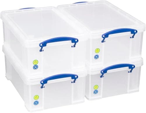 Image of """Really Useful Plastic 9 Litre Box, Clear, MEGA-Deal, Pack of 4 Boxes"""