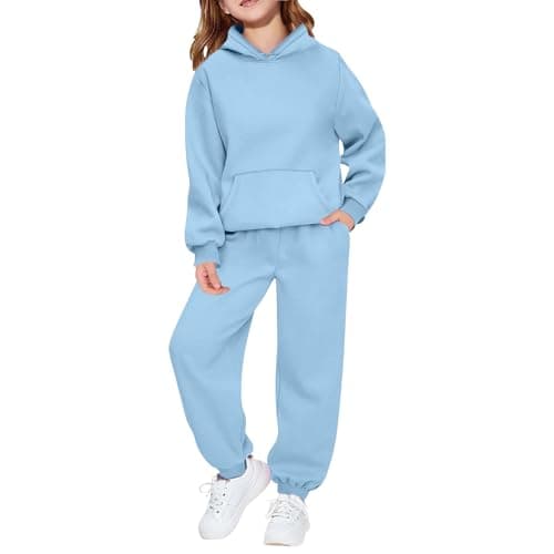 Image of Kids Tracksuit Full Set 2 Piece Sport Outfit Boys Girls Long Sleeve Hoodie Sweatshirts and Loose Sweatpants Bottom Jogging Pants Activewear Track Suit (Light Blue, 7-8 Years)