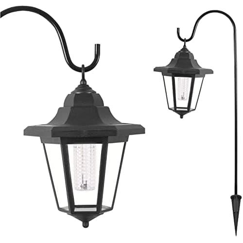 Image of GardenKraft 18229 Pack of 2 Solar Powered LED Shepherds Crook Garden Lanterns/Hanging Victorian Coach Lamps/Outdoor Garden Lighting/Weatherproof Lights / 70cm High /