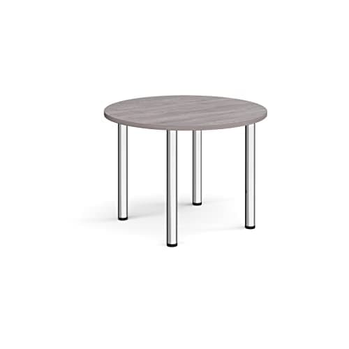 Image of Mr Office Circular radial leg meeting table - chrome legs, Grey oak, 1000