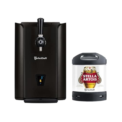 Image of PerfectDraft Pro Black Home Beer Cooler and Dispenser System and Stella Artois Keg