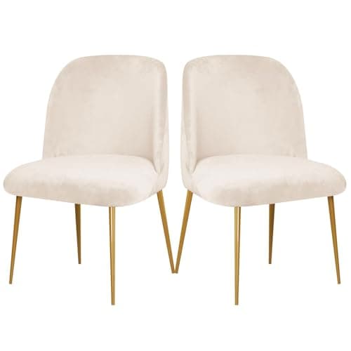 Image of Velvet Chair Covers for Dining Chairs - Set of 1/2/4/6, Curved Dining Room Chair Cover, Semi Circle Back Chair Protector - Beige (2PCS)