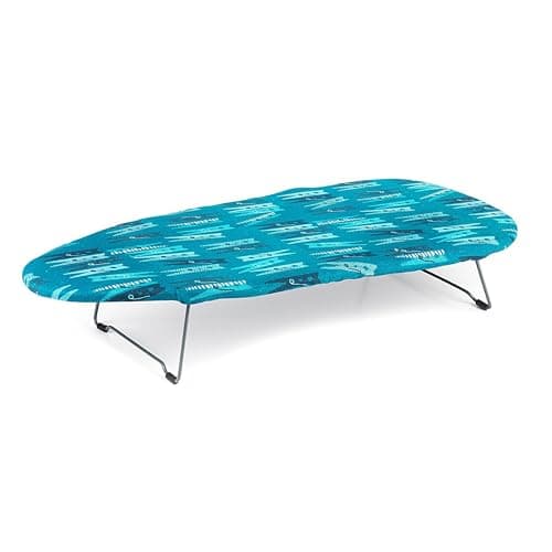 Image of Beldray LA023735PEG Table Top Ironing Board – Space Saving Foldable Legs, Lightweight, 100% Cotton Cover, Portable & Compact. For Caravans/Apartments/Smaller Households, 73 x 31 cm, Blue Peg Print