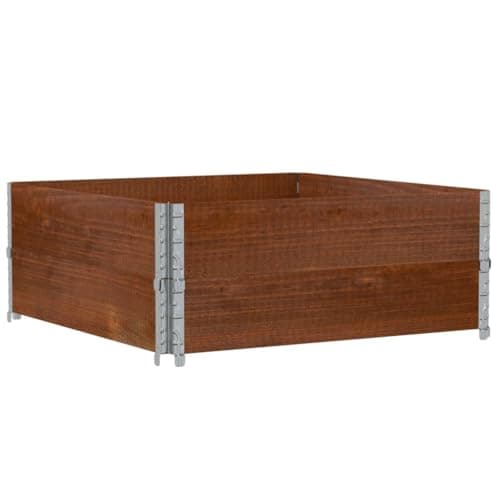 Image of vidaXL Garden Planter - Brown Solid Pine Wood Raised Bed for Flowers/Vegetables, Stackable/Foldable Design, 100x100x41 cm