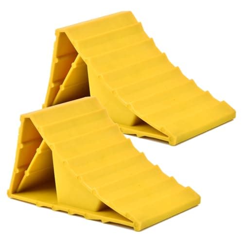 Image of TMBMLPP 2 Pack Wheel Chocks, Caravan Wheel Chocks, Wheel Chocks With Handles, Trailer Chocks, Caravan Chocks, Plastics Rubber Wheel Chocks, for Caravan, Motorhome, Car, Motorbike, Horsebox, Yellow