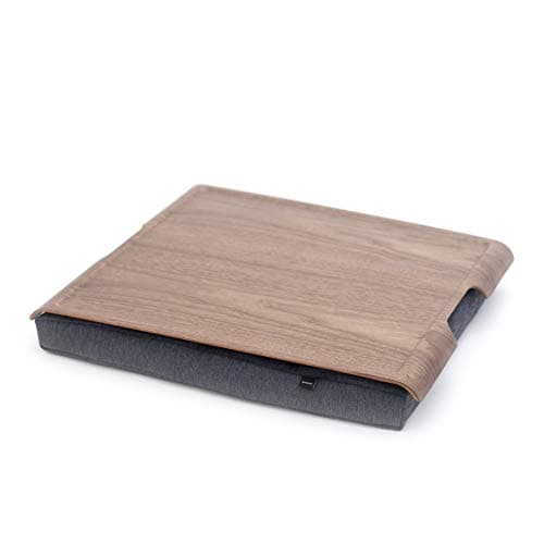 Image of Bosign. Laptray with Bean Bag Cushion. Portable Lap Desk for Laptop, Breakfast, Dinner. Non-Slip Tray. Washable, Removable Cushion Cover. Natural Walnut Wood. Grey Cushion. Large (46x38x6,5 cm)