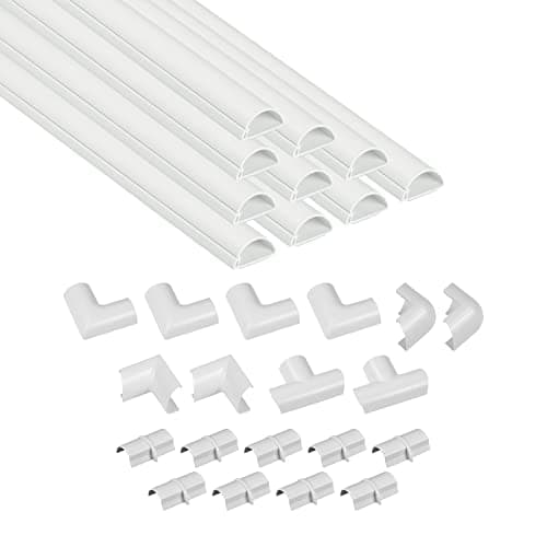 Image of D-Line 30x15mm Cable Trunking 4m Multipack, Half Round Profile, Self-Adhesive Wire Cover, Paintable Cable Management - 10x 30mm (W) x 15mm (H) x 40cm Lengths and Accessories - White
