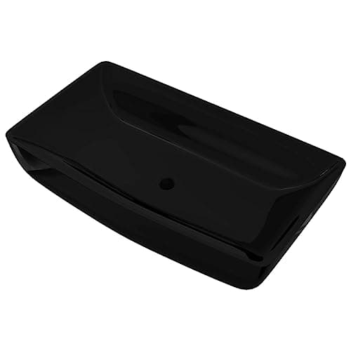 Image of vidaXL Rectangular Ceramic Bathroom Sink Basin in High Gloss Black - Easy Clean, Modish Design, Above Counter Type
