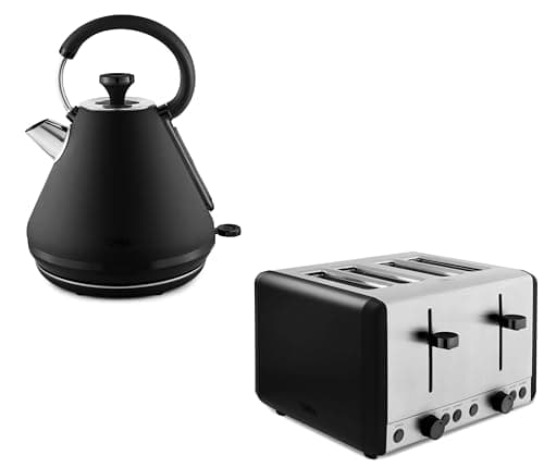 Image of Tower Sera 1.7L 3KW Pyramid Kettle & 4 Slice Toaster Matching Set in Black with Smoked Black Trim