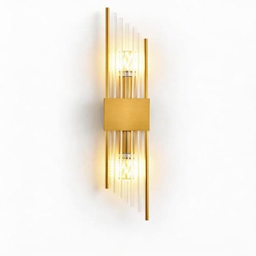 Image of NICRX Modern Crystal Wall Sconce,Luxury Stainless Steel Wall Light with Clear Crystal Rods,E14 Base Geometric Wall Lights,Elegant Wall Lamp for Living Room,Bedroom,Hallway,Hotel (Gold, 60cm)