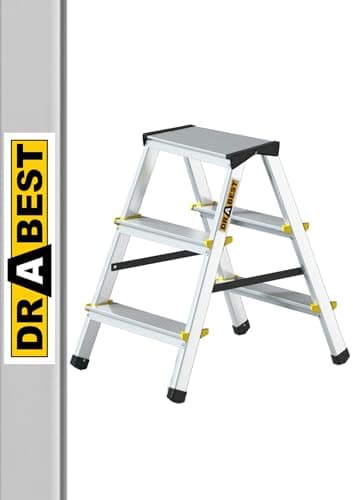 Image of Drabest PRO SERIES LADDERS Aluminum Step Ladder 2x3-Step 150 KG – Double-Sided Aluminum Household Ladder – Ladders Multi Purpose – Folding Step Ladder – 41 x 63 x 16 cm