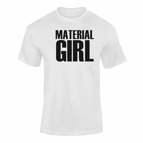 Image of Adult White T Shirts – Material Girl White T-Shirt for Men & Adults, Comfortable Casual Black White Tshirts Unisex Style 1