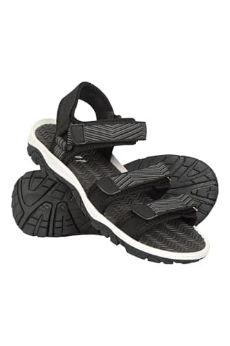 Image of Mountain Warehouse Reef 3 Strap Kids Sandals - Neoprene Lined Boy & Girls Beach Shoes, Durable Sandals, Hook & Loop, Quick Dry Footwear - Spring Summer Walking Black Junior Shoe Size 2