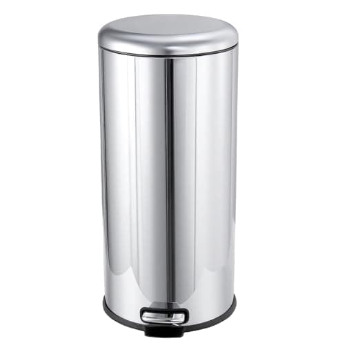Image of Panana 30L Rectangular Stainless Steel Kitchen Pedal Bin Modern Rubbish Waste Dustbin with Soft-Close Lid & Inner Bucket (Silver Polished, Round 30L)