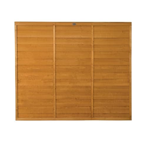 Image of 6x5ft Dip Treated Overlap Fence Panel – Timber Garden Boundary Fence with Vertical Battens and Privacy Slats, Autumn Gold Finish
