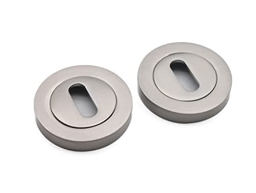 Image of Oval Profile Round Concealed Escutcheon Keyhole Covers with Screws in Various Finishes (Satin Nickel)