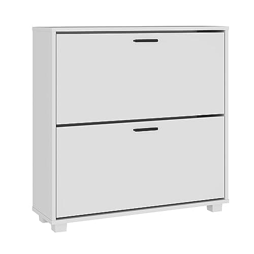 Image of Panana 2/3 Drawer Shoe Cabinet,Wooden Shoe Storage Cupboard Freestanding Footwear Organizer with 2/3 Flip Doors Pull Down Shoe Rack (White, 2 Drawers)