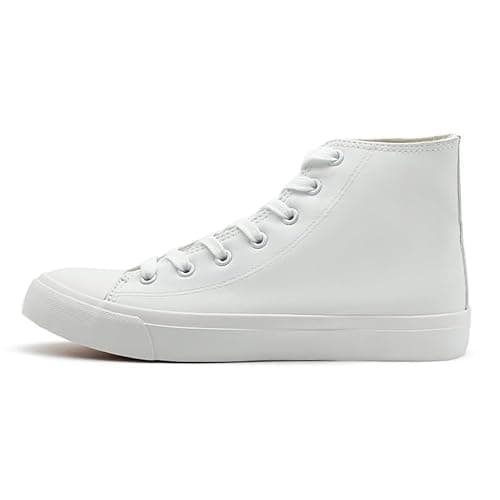 Image of Women's Fashion Trainers High Top Leather Sneakers Ladies Casual Lace Up Trainers Sports Running Walking Shoes Black Trainers for Women Men