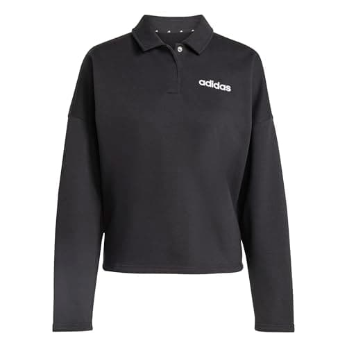 Image of adidas Women's ESSENTIALS LINEAR FLEECE POLO SWEATSHIRT, black/white, M