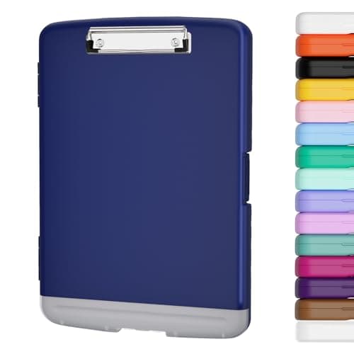 Image of Piasoenc Clipboard with Storage, 8.5x11 Storage Clipboards with Pen Holder and A4 Legal Paper Folder, Heavy Duty Plastic, Folio & Side-Opening, Low Profile Clip, for Nurses, Teachers, Lawers,Navy Blue