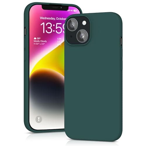 Image of YATWIN Silicone Case for iPhone 13, Soft-Touch, Shockproof, DustProof, Antiskid Full Body Armour Phone Cover for Apple iPhone 13 - Dark Green