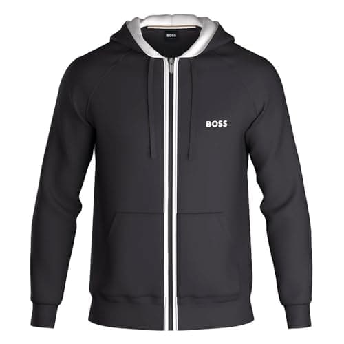 Image of BOSS Full-Zip Hooded Track Top, Dark Grey, Men's Athletic Jacket, Cotton, Long Sleeve (UK, Alpha, XXL, Regular, Regular, Dark Grey)