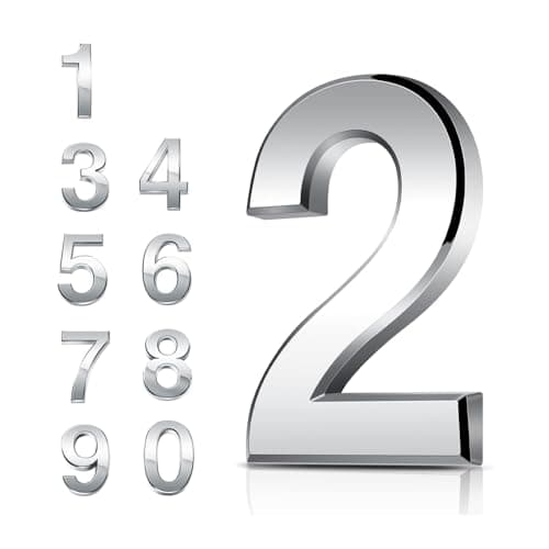 Image of Door Numbers 0-9, 3 Inches 3D House Number Chrome Adhesive 7.6cm Self Stick Waterproof Plaques Chrome Electroplated Nameplate Stickers for House Wall Mailbox Hotel Rooms Address Gate Numerals (2)