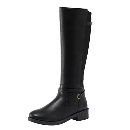 Image of Generic Women's Chunky Heel Leather Boots Long Booties Knee-High Boots for Women Winter Shoes, black, 6 UK