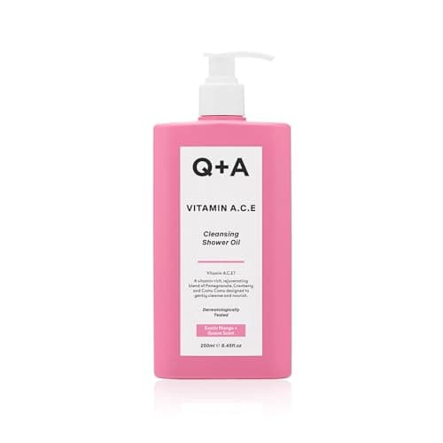 Image of Q+A Vitamin A.C.E Cleansing Shower Oil (250ml), Cleansing Oil Shower Gel Alternative, Body Care, Hydrating Body Wash with Berry & Sea Buckthorn Oils, Tropical Mango & Guava Scent, Moisturises, Soothes
