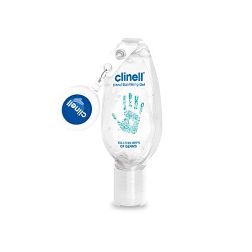 Image of Clinell Hand Sanitiser Gel with Retractable Clip - 50 ml - Dermatologically Tested, Kills 99.99% of Germs, Moisturising, Quick Action, Kind to Skin, No Stickiness