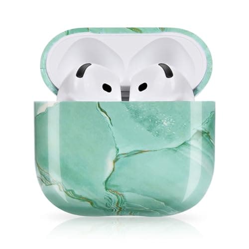 Image of Newseego Hard PC Earphones Case Compatible with AirPods 4th Generation 2024, Fashion Marble Print Design Full Body Shockproof Anti-scratch Protective Charging Pod Cover for AirPods 4 Gen-Green