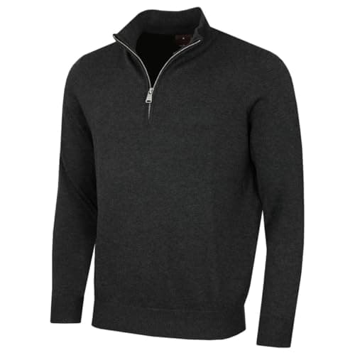 Image of Oscar Jacobson Mens Wetherby Quarter Zip Sweater - Charcoal - L