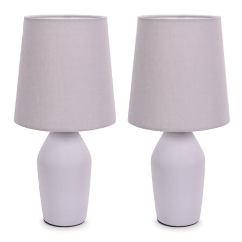 Image of ValueLights | Set of 2 - Lilac Ceramic Base Table Lamp with Tapered Fabric Lampshade Bedroom Bedside Light - LED Bulbs Included | Table Lamps & Home Improvements Essential
