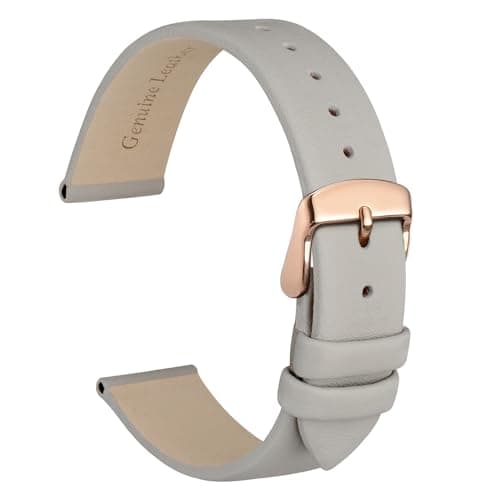 Image of WOCCI 20mm Elegant Leather Watch Strap for Ladies with Rose Gold Buckle (Grey)