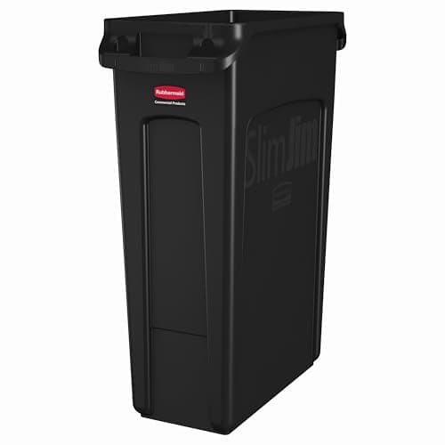 Image of Rubbermaid Commercial Products Slim Jim Vented Container | Tall Plastic Waste Bin for Kitchen & Office Areas | 87 l, Black