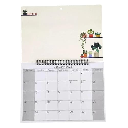 Image of 2026 Hanging Wiro Memo Board Wipe Off Pen Planner Wall Calendar, Family Organiser, Spiral Month to View (Plants)