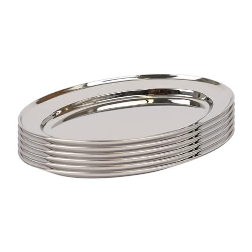 Image of Argon Tableware 25 x 17cm Serving Platters - 6 Pack - Stainless Steel Chrome Dinner Tray Oval Plate Small Appetizer Serving Dishes for Party, Events, Table Service, Snack Platters