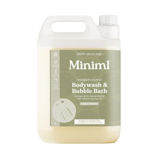Image of Miniml All Natural Body Wash and Bubble Bath - 5L Refill Moisturising Nourishing Coconut Vera Sensitive Skin Eco Shower Gel Bath Soak - Vegan Friendly Hand, Face & Body High Foam Scrub
